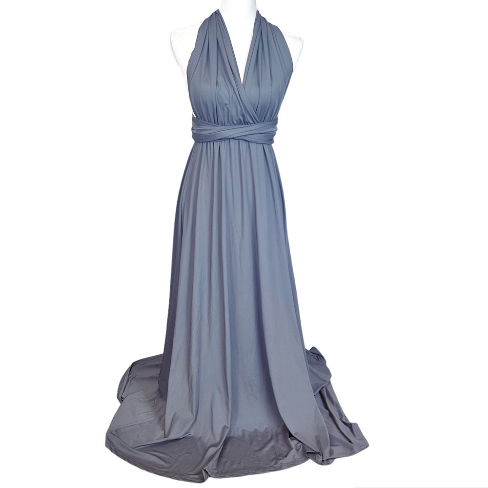 Gray convertible dress iwemek bridesmaid wedding guest maxi halter NWT